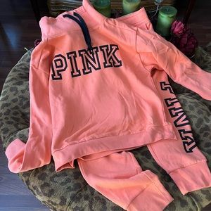 🌸Coral Color PINK BRAND Set🌸Fleece Top sz Small & Skinny Joggers sz Medium